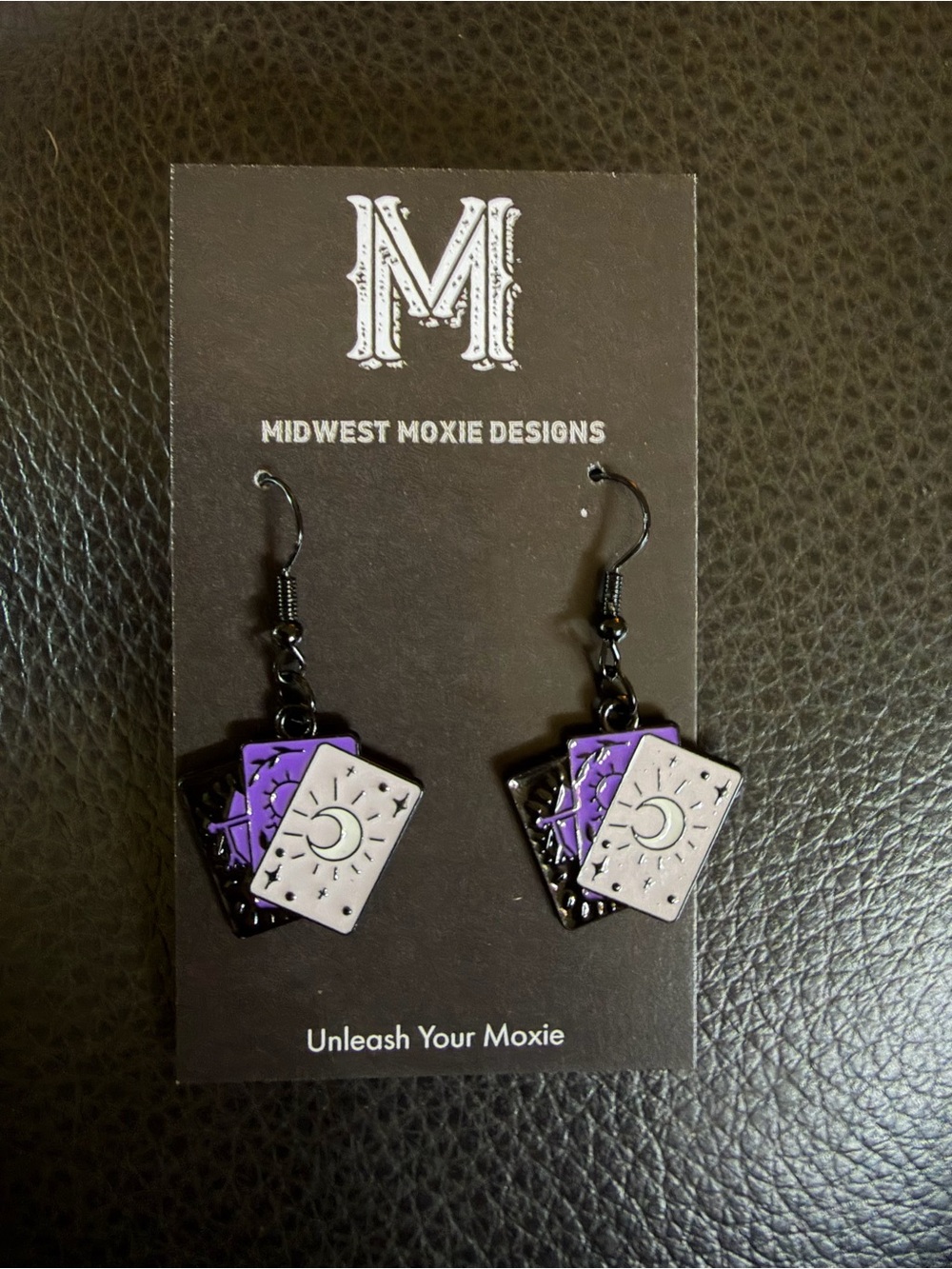 Tarot Card Dangle Earrings - Purple & Silver